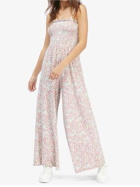 Roxy Pastel Floral Smocked Wide-Leg Jumpsuit